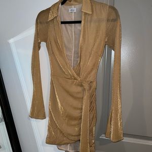 OH POLLY GOLD MINI PLUNGE COLLARED DRESS UK 4, worn once